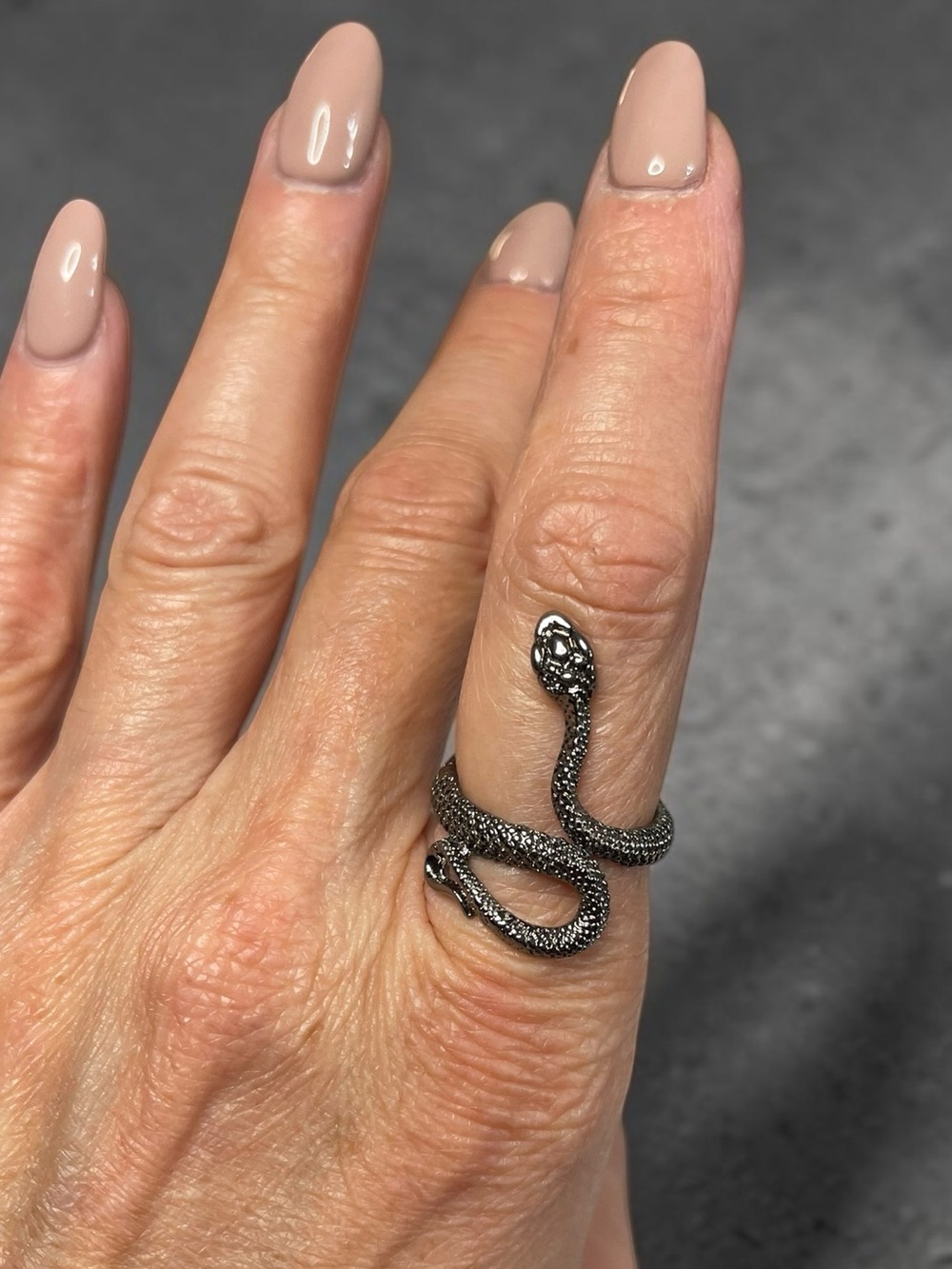 Silver Tone Coiled Snake Wrap Ring Textured Scale Adjustable Statement